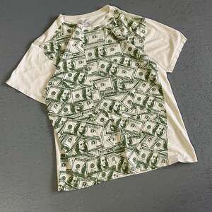 Vintage Five Crown All Over Print $100 Bill Money T-Shirt Size M